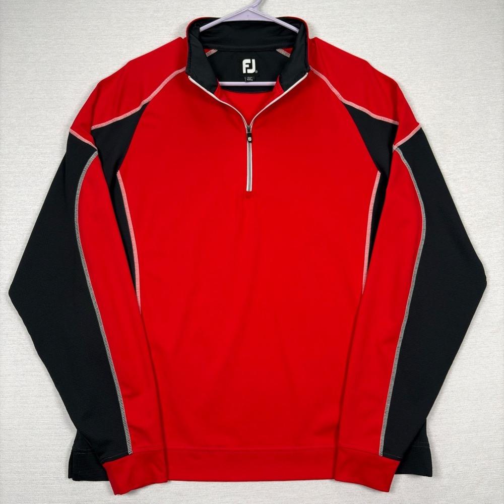 Footjoy 1/4 Zip Golf Pullover Mens Size Medium Red Black Nylon Spandex